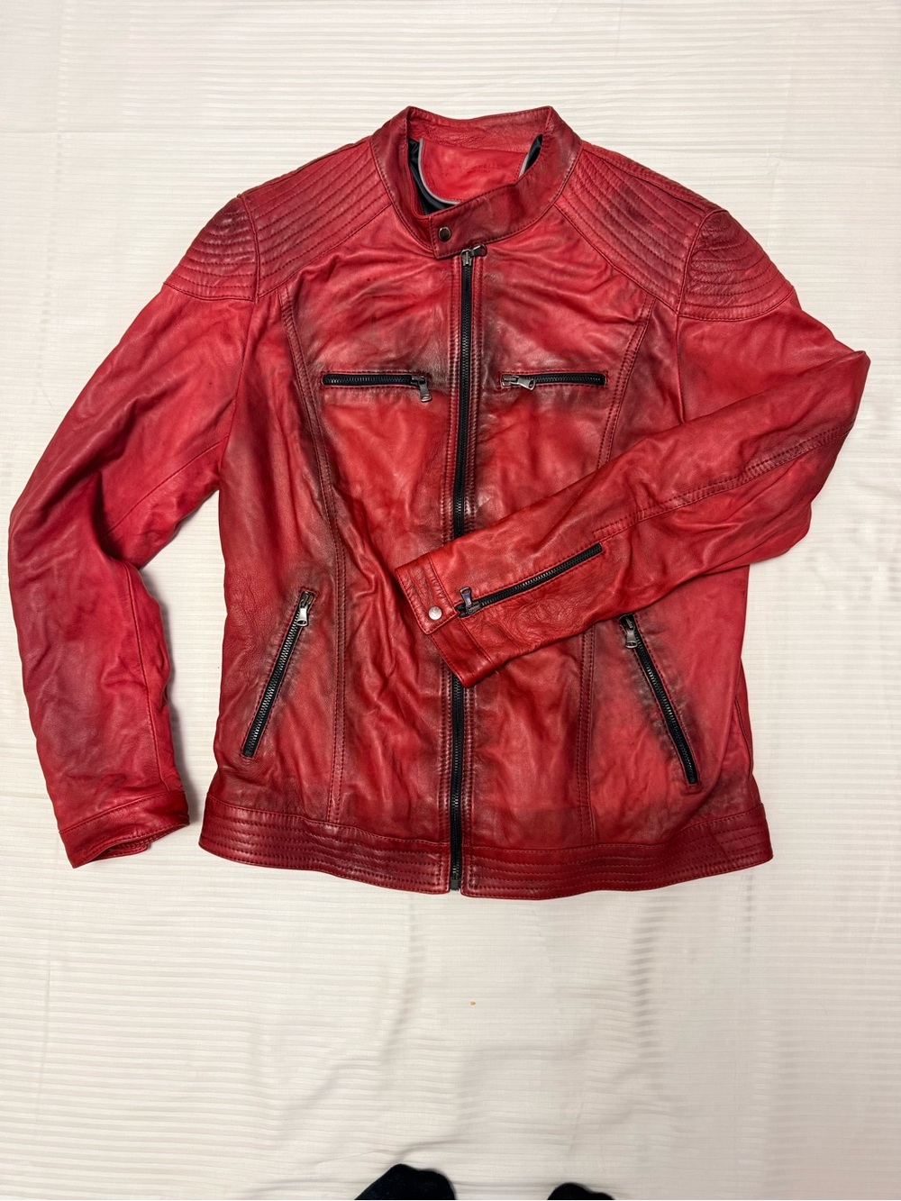 Italian Red Genuine Leather Moto Biker Jacket Size 52 Made in Italy